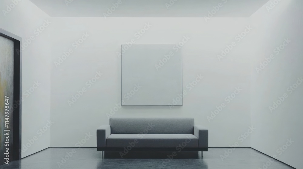 Minimalist Modern Room with Sofa and Blank Canvas Minimalist Modern Room with Sofa and Blank Canvas