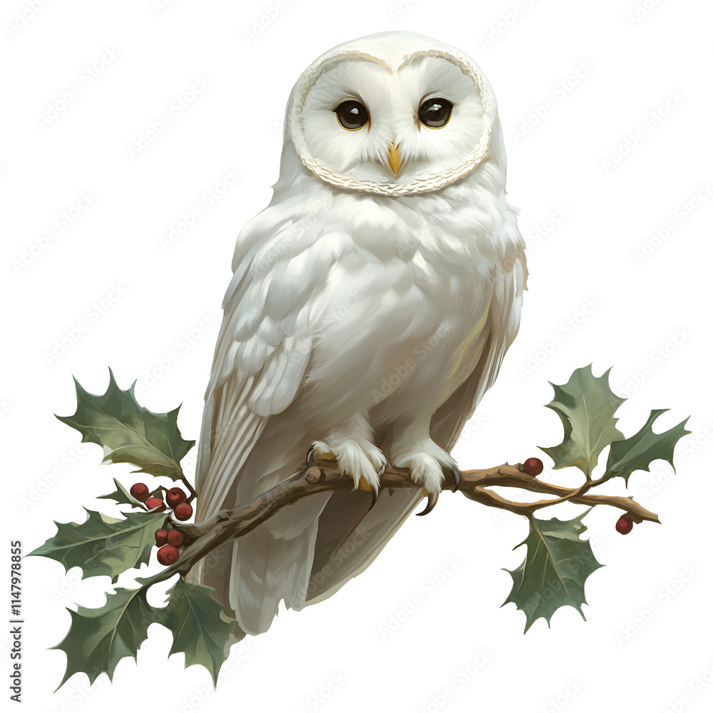 Obraz premium Snowy Winter Owl Clipart Vector Illustration