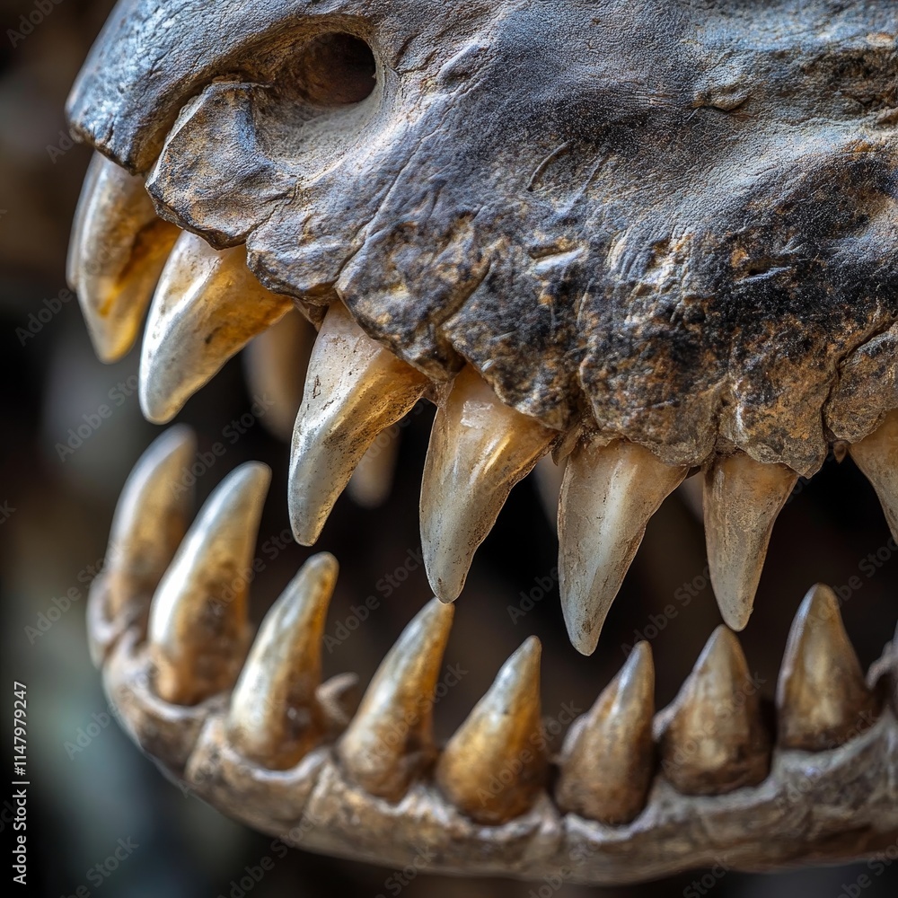 Detailed Close-Up of Dinosaur Teeth and Bones Captured in Prehistoric Context Detailed Close-Up of Dinosaur Teeth and Bones Captured in Prehistoric Context
