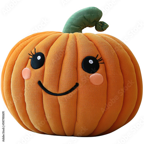 Orange plush pumpkin with facial features, transparent PNG for Halloween decorations or marketing materials photo