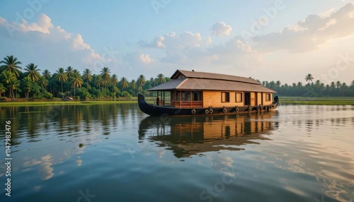 Traditional Houseboat on a Calm Backwater 