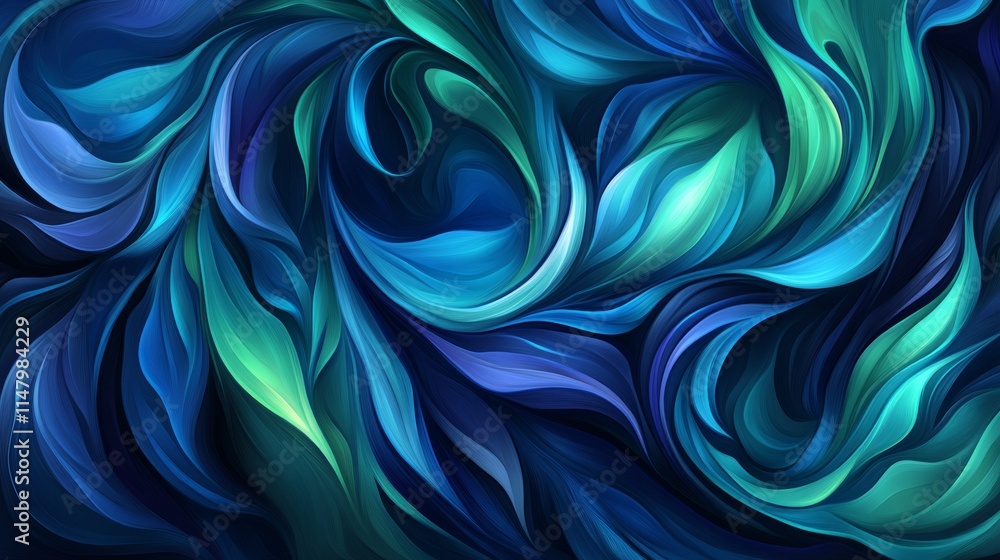 Fototapeta premium Abstract Blue and Teal Swirling Floral Design