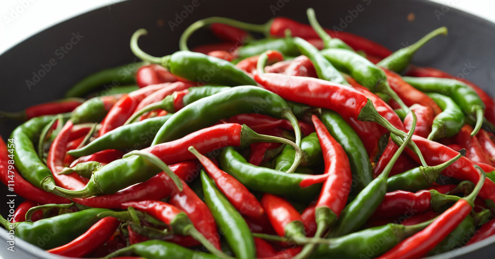 Selective focus of green and red chili isolated on white background Selective focus of green and red chili isolated on white background
