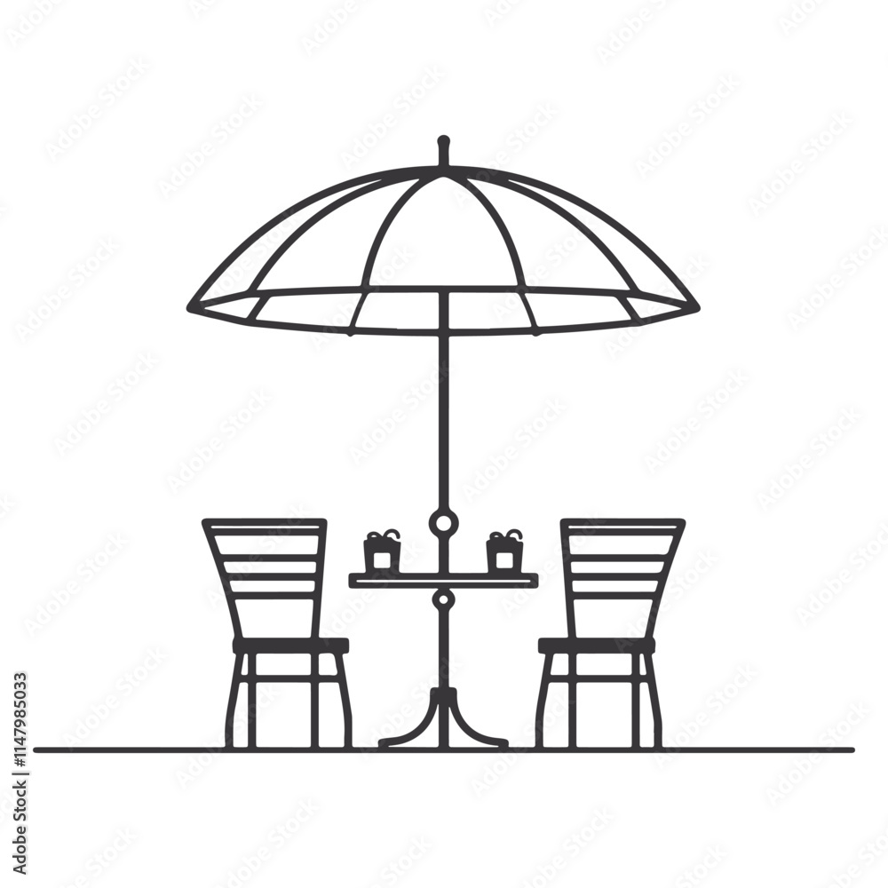 cafe with chairs and table under an umbrella line art vector illustration cafe with chairs and table under an umbrella line art vector illustration