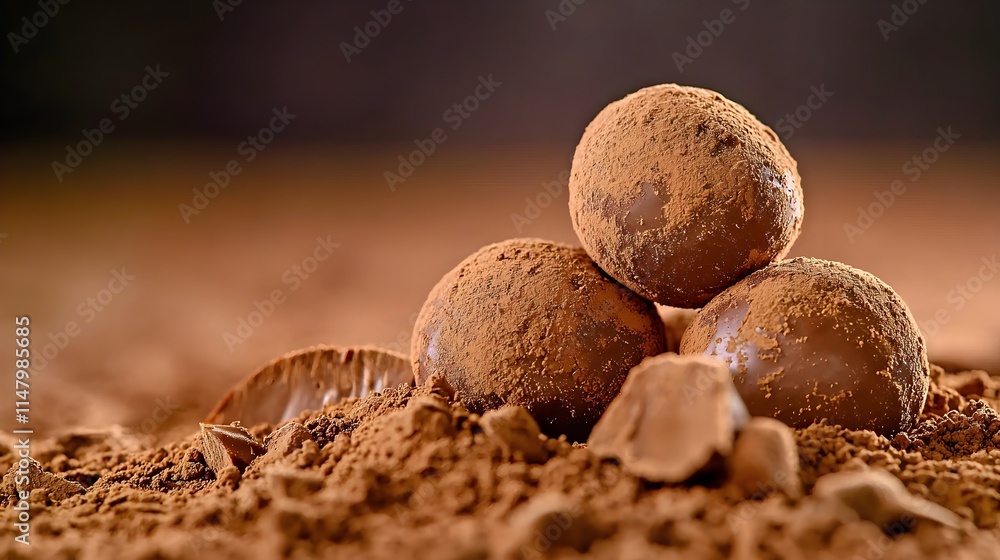 Chocolate Truffles Dusting with Cocoa Powder in Artistic Arrangement Chocolate Truffles Dusting with Cocoa Powder in Artistic Arrangement