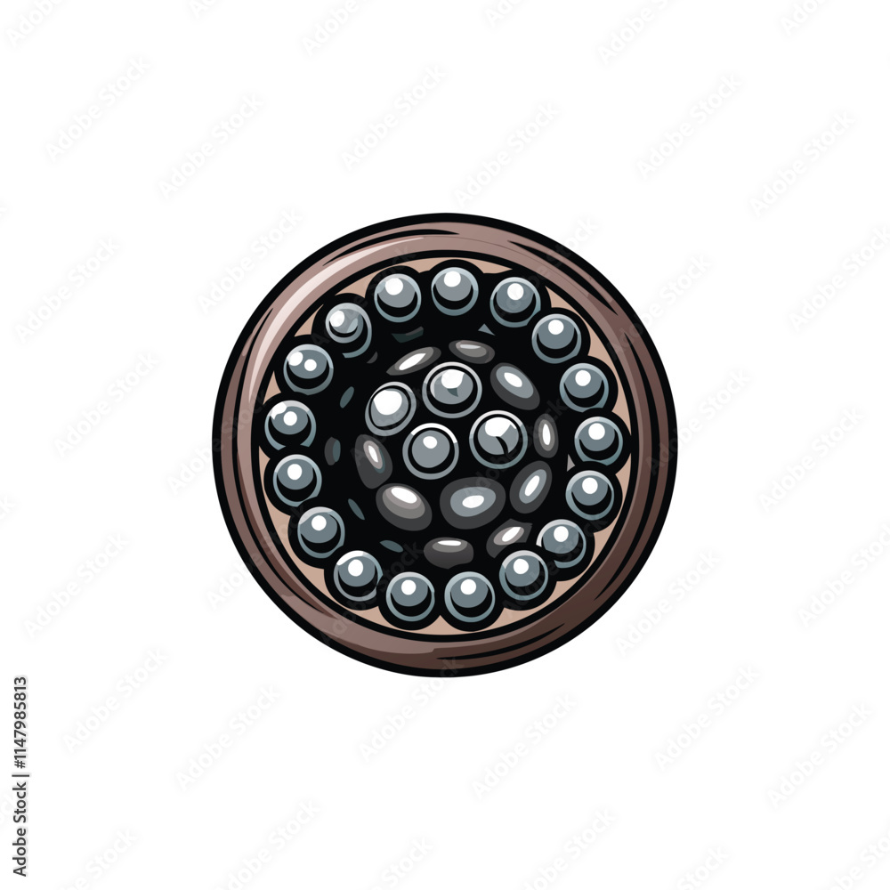 Create a detailed vector illustration of a dark gray ferrite bead, showcasing its cylindrical shape and material texture. Include clear highlighting of its functional aspects. Create a detailed vector illustration of a dark gray ferrite bead, showcasing its cylindrical shape and material texture. Include clear highlighting of its functional aspects.
