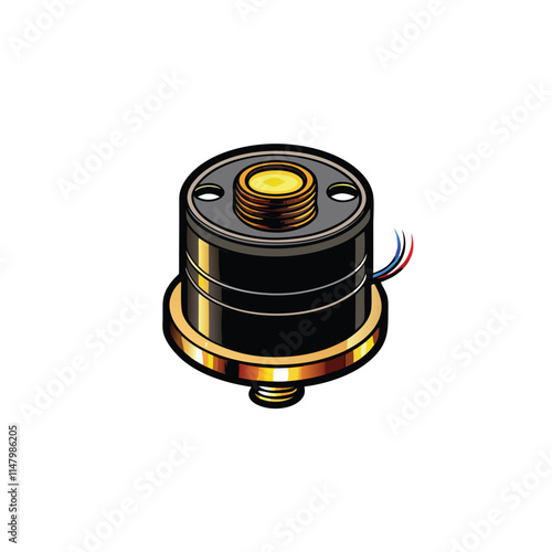 Detailed vector illustration of a piezoelectric sensor encased in a black casing, highlighting its internal components and connections.