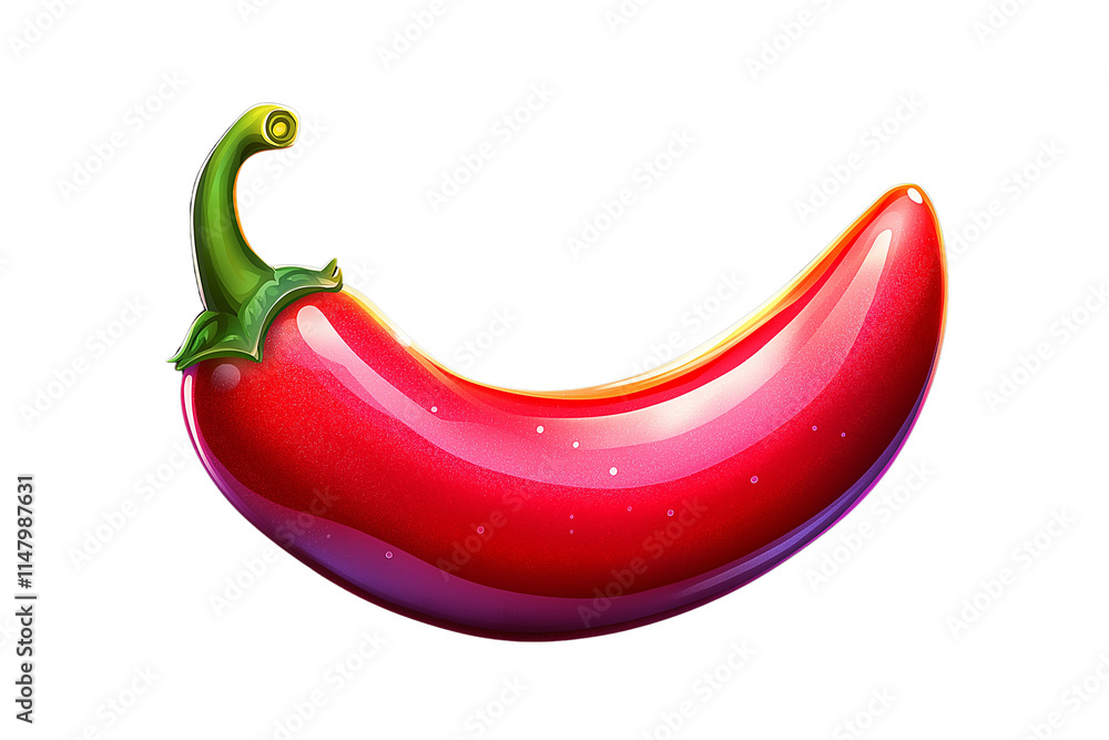 A single bright red chili pepper with a glossy finish, isolated on background. A single bright red chili pepper with a glossy finish, isolated on background.