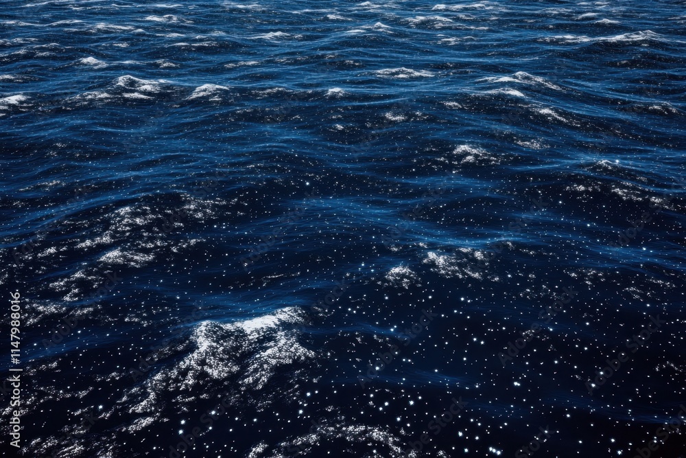Fototapeta premium Deep blue ocean surface with small waves and whitecaps.