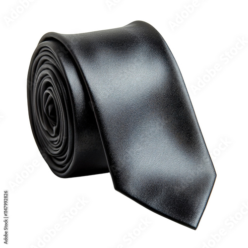 A classic black tie rolled elegantly for formal occasions and business attire. photo