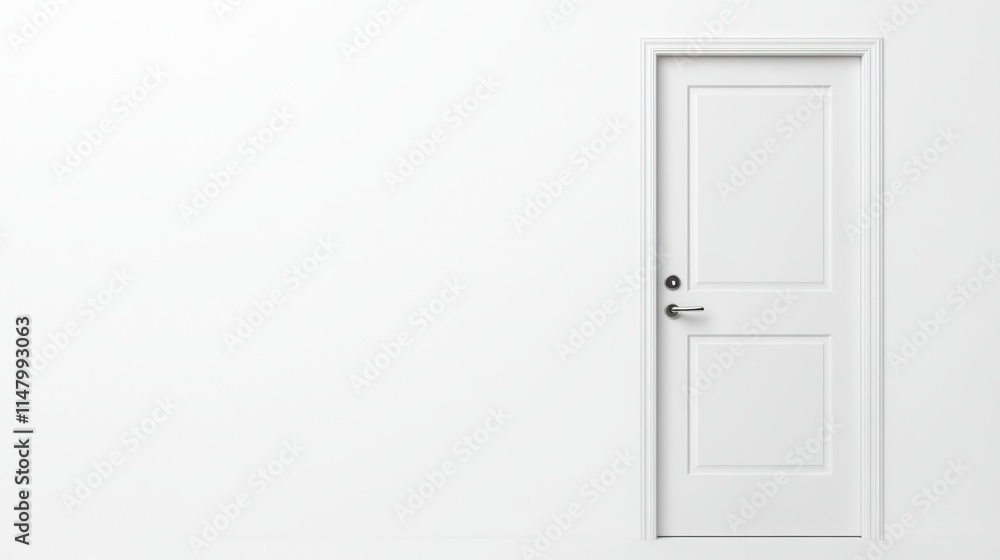 A simple, modern white door against a plain wall, emphasizing minimalism and clean design. A simple, modern white door against a plain wall, emphasizing minimalism and clean design.