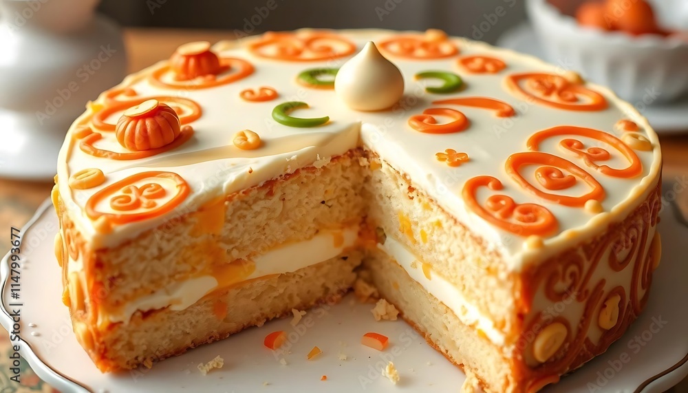 Delicious Orange Decorated Layer Cake Awaiting Savor Delicious Orange Decorated Layer Cake Awaiting Savor