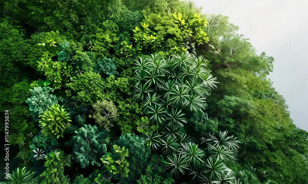 Aerial view of dense, lush forest with various shades green foliage Aerial view of dense, lush forest with various shades green foliage