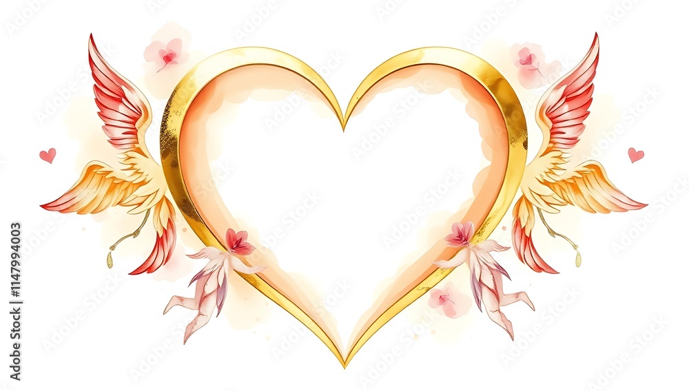 Golden Heart Frame with Cherubs and Wings Golden Heart Frame with Cherubs and Wings