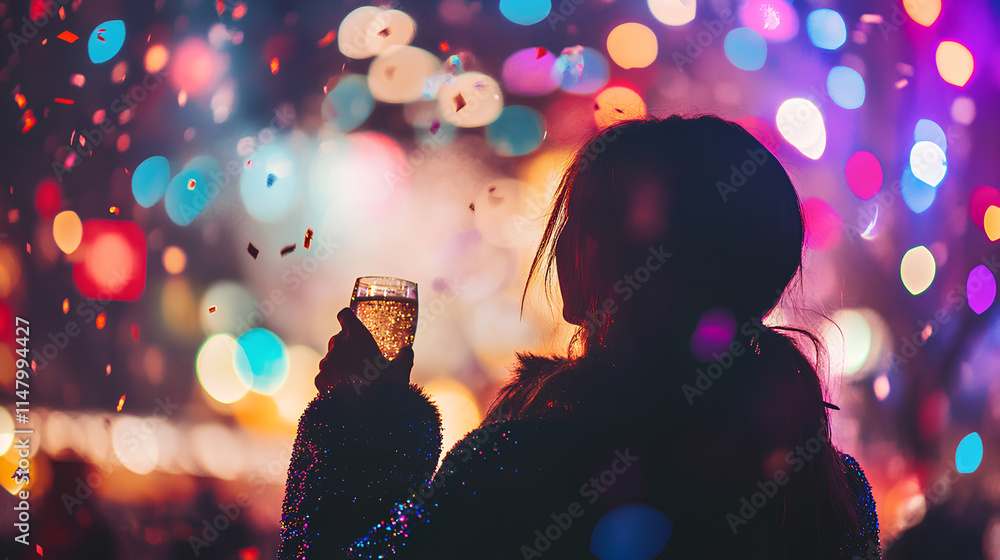 Silhouette a close-up capturing a person focus on New Year Celebration and fireworks. Silhouette a close-up capturing a person focus on New Year Celebration and fireworks.
