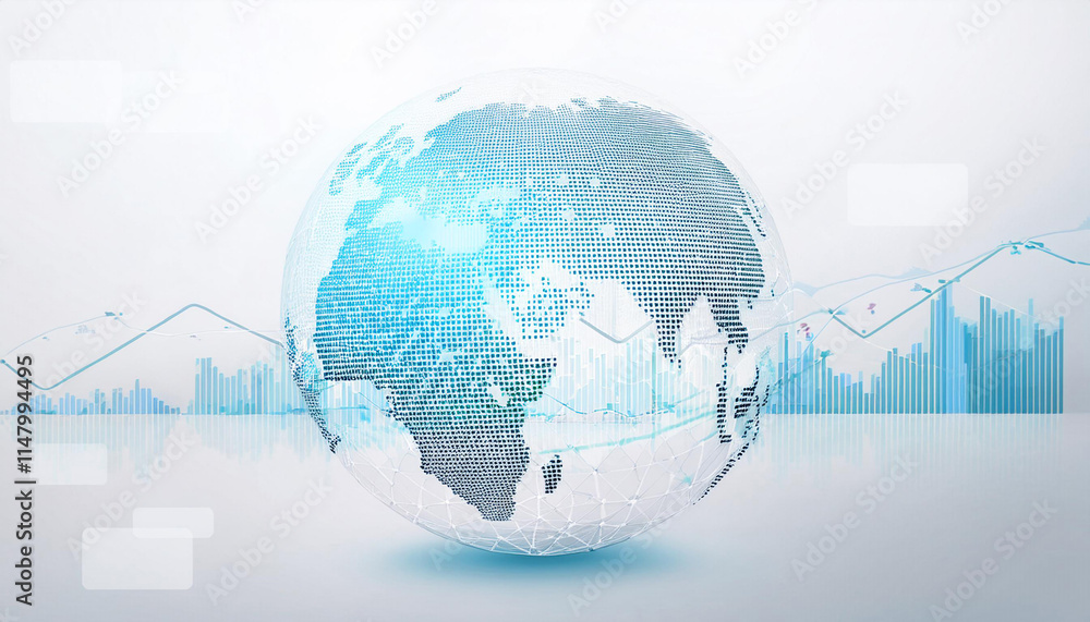 digital globe with charts on a light background for business and tech digital globe with charts on a light background for business and tech