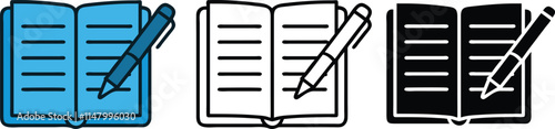 Open Book, Pen, Writing, Note, Notebook, Journal, Diary, Record, Sketch, Icon