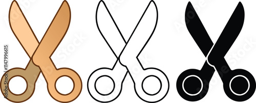 Scissors Icons Brown, Outline, Black, Cutting, Craft, Tool, Style, Design, Simple, Graphics