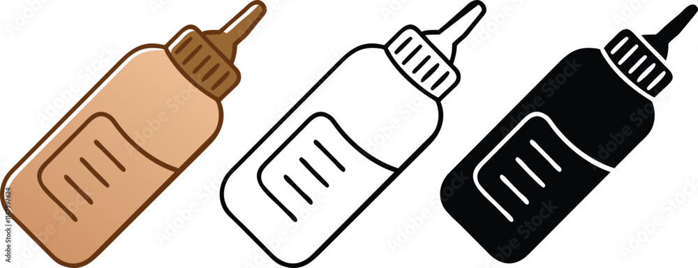 Three Baby Bottle Icons Brown, White, Black Designs Three Baby Bottle Icons Brown, White, Black Designs