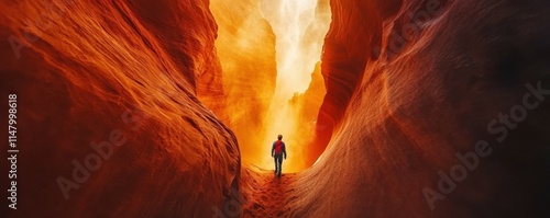 Hiker in Buckskin Gulch Slot Canyon, Utah