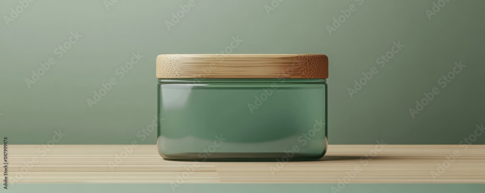 Matte Glass Rectangular Bamboo Lid Jar Mockup Matte Glass Rectangular Bamboo Lid Jar Mockup