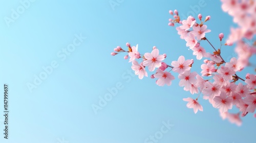 Delicate cherry blossoms against blue sky