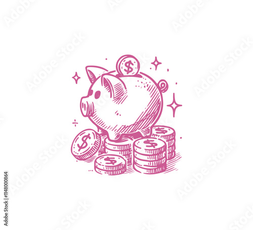 piggy bank hand drawn vector illustration isolated