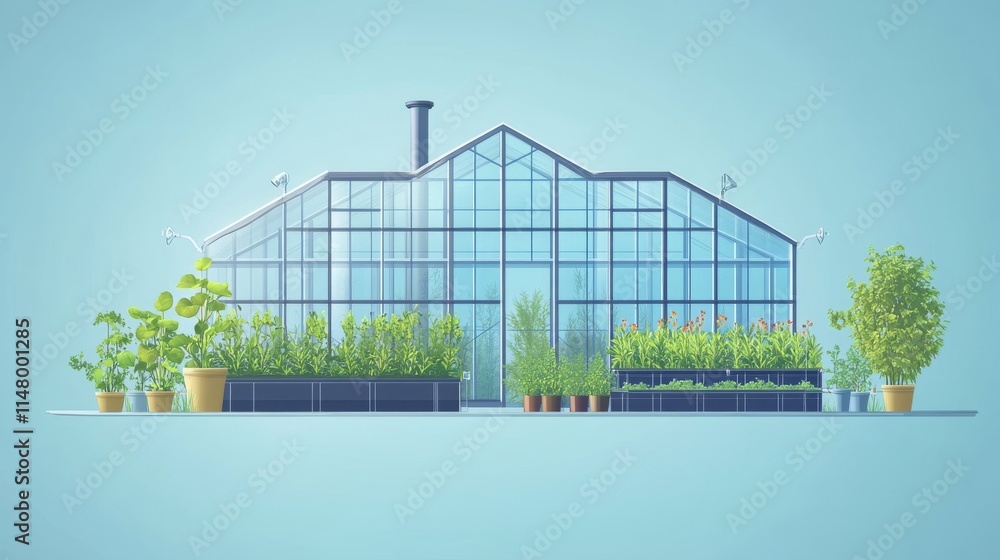 Obraz premium Large Industrial Scale Greenhouse with Abundant Plant Growth