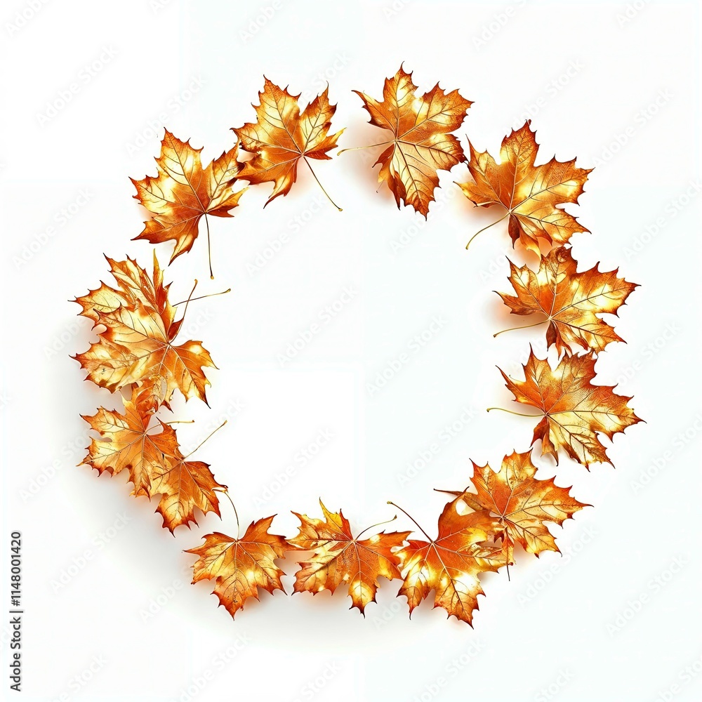 Fototapeta premium Autumn leaves arranged in a circular pattern creating a natural decorative frame