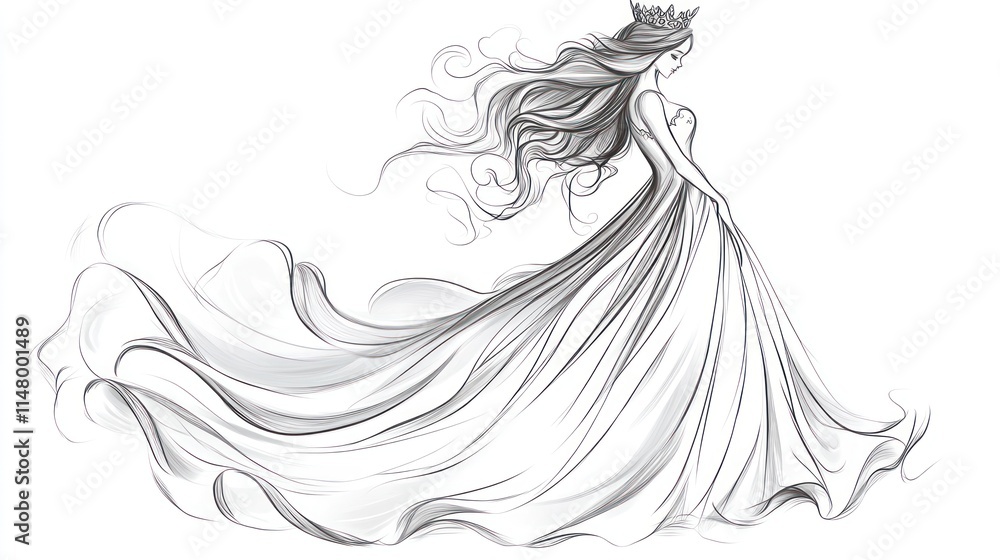Elegant Queen in Flowing Gown and Crown Elegant Queen in Flowing Gown and Crown