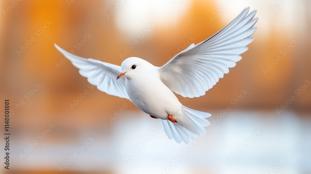 A white bird flying through the air with its wings spread A white bird flying through the air with its wings spread