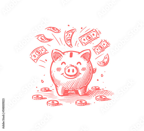 piggy bank hand drawn vector illustration isolated