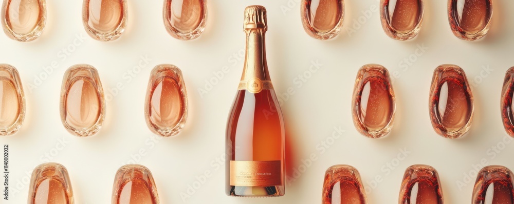 Fototapeta premium Creative flat lay composition with bottle of champagne and space for text on white background