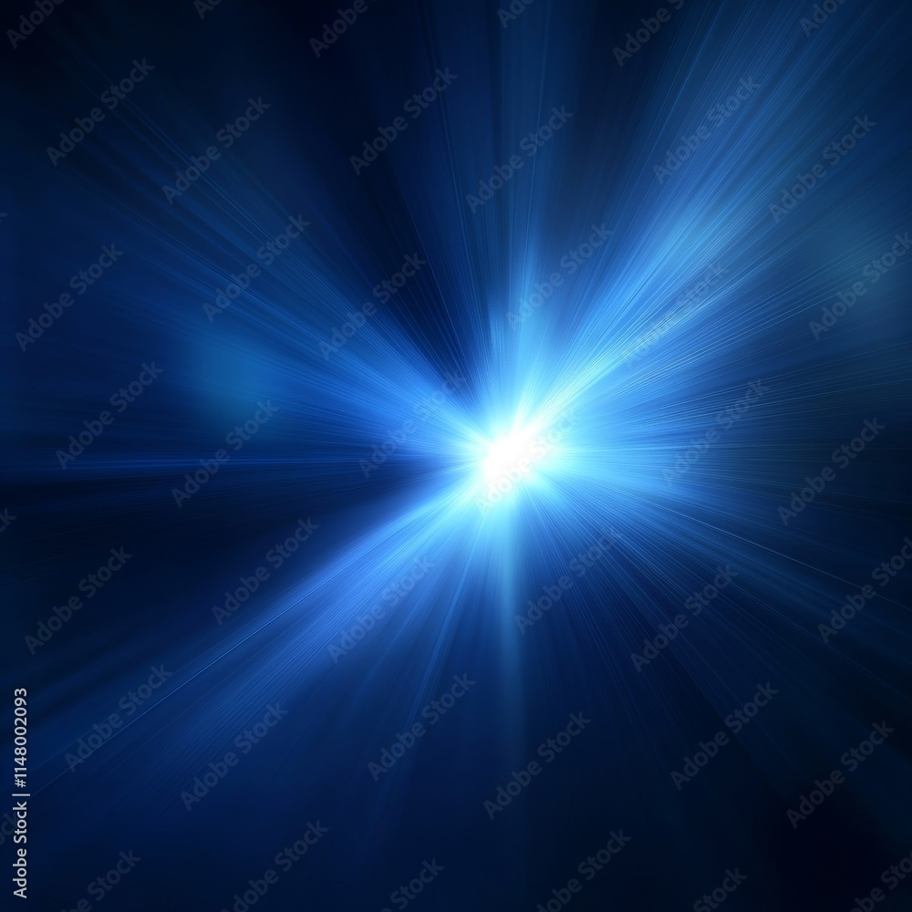 Obraz premium Bright Blue Light Rays Emanating From a Central Point in a Dark Environment, Creating a Cosmic Effect and a Sense of Depth and Intrigue