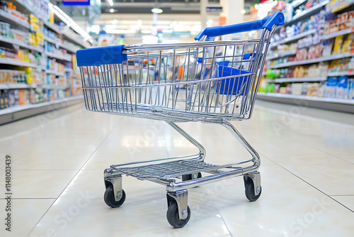 Wallpaper Mural Empty Shopping Cart in Supermarket Aisle Torontodigital.ca