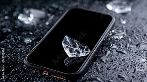 A broken cell phone sitting on top of a table