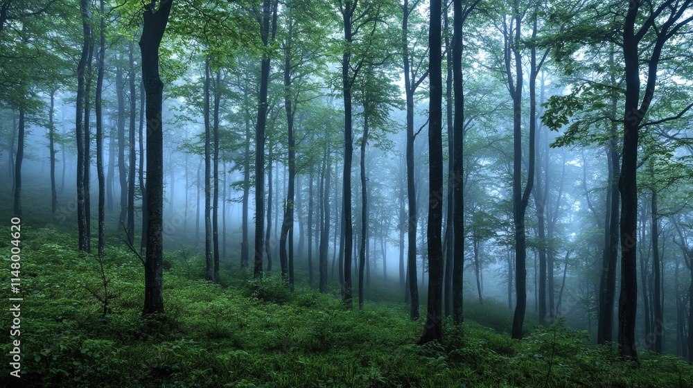 A serene forest scene shrouded in mist, featuring tall trees and lush greenery, evoking a tranquil and mysterious atmosphere. A serene forest scene shrouded in mist, featuring tall trees and lush greenery, evoking a tranquil and mysterious atmosphere.
