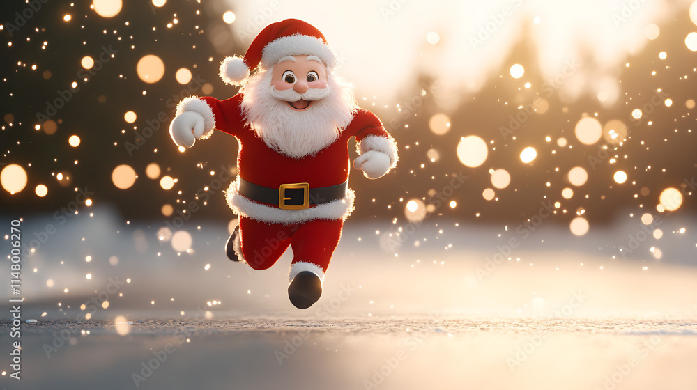A 3D cartoon of a cute Santa Claus running on the street in a festive winter scene, spreading holiday cheer and excitement, perfect for Christmas-themed content and illustrations.
A 3D cartoon of a cute Santa Claus running on the street in a festive winter scene, spreading holiday cheer and excitement, perfect for Christmas-themed content and illustrations.