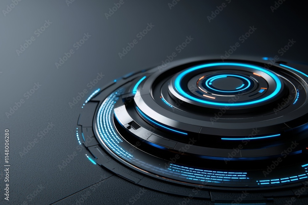 Futuristic circular design with glowing blue accents on a dark background showcasing advanced technology concept Futuristic circular design with glowing blue accents on a dark background showcasing advanced technology concept
