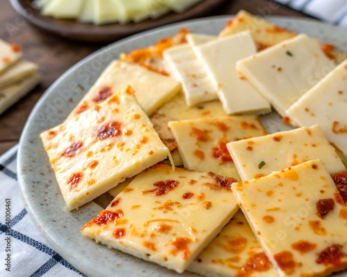 Plate of pepper jack cheese slices photo