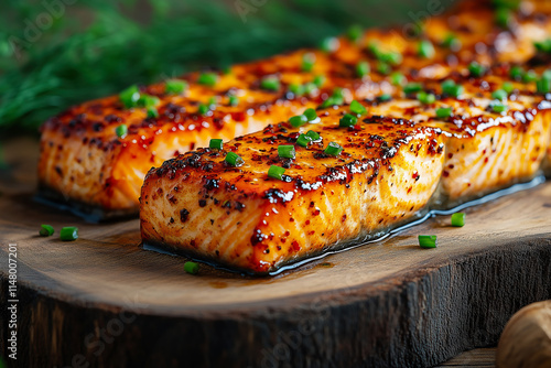 Firecracker salmon fillet with a spicy chili glaze
