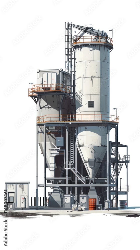 Towering industrial plant with storage silos chimneys and intricate pipeline systems against an urban skyline showcasing the power and scale of modern manufacturing and energy production facilities Towering industrial plant with storage silos chimneys and intricate pipeline systems against an urban skyline showcasing the power and scale of modern manufacturing and energy production facilities