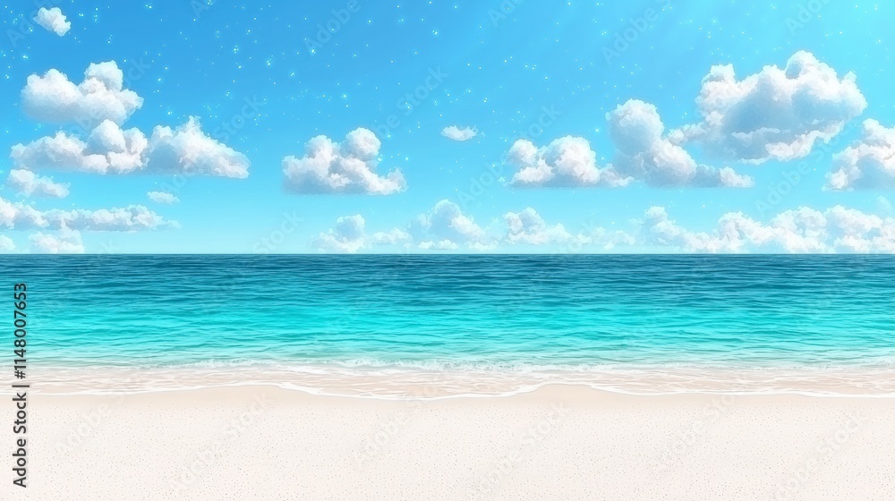 Serene Beach Scene Turquoise Ocean White Sand Blue Sky Serene Beach Scene Turquoise Ocean White Sand Blue Sky