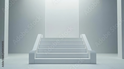 Minimalist White Staircase Ascending Towards Light