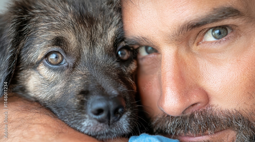 Obraz premium A man holding a small dog in his arms