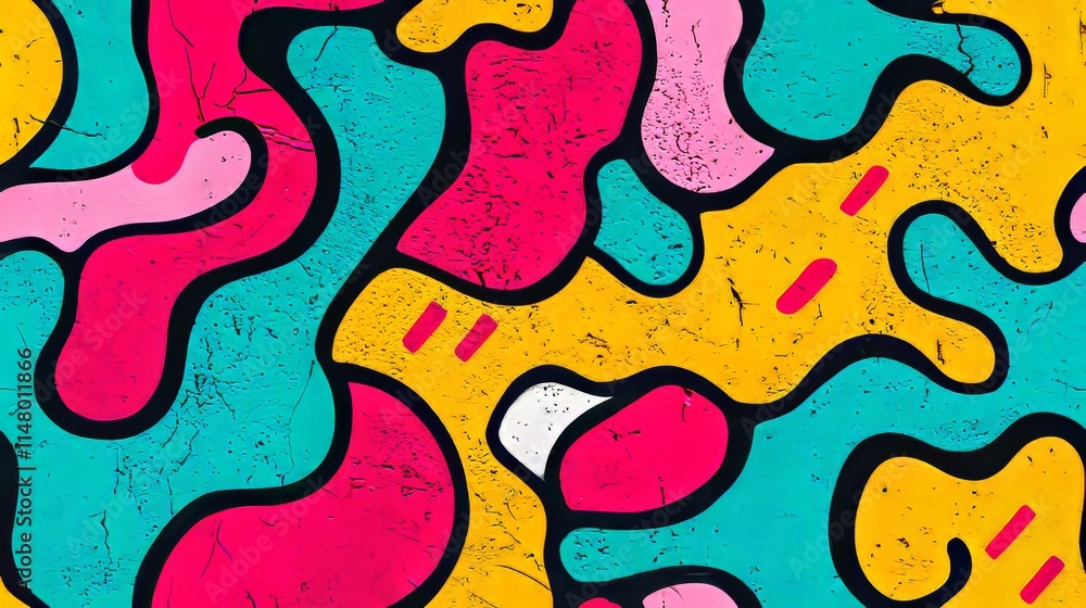 Vibrant Abstract Mural Showcasing Colorful Shapes and Designs on a Textured Surface in an Urban Setting During Daylight Hours Vibrant Abstract Mural Showcasing Colorful Shapes and Designs on a Textured Surface in an Urban Setting During Daylight Hours