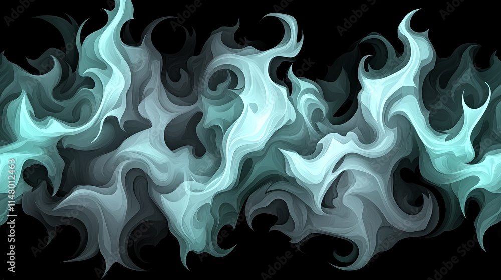 Abstract Teal and Gray Swirling Flame Design Abstract Teal and Gray Swirling Flame Design