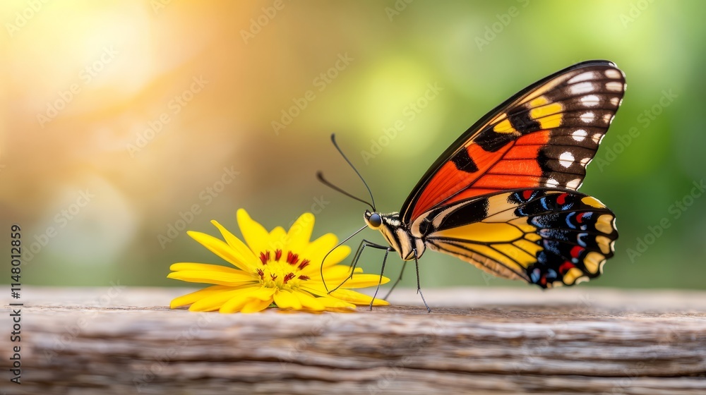 Obraz premium A butterfly sitting on top of a yellow flower