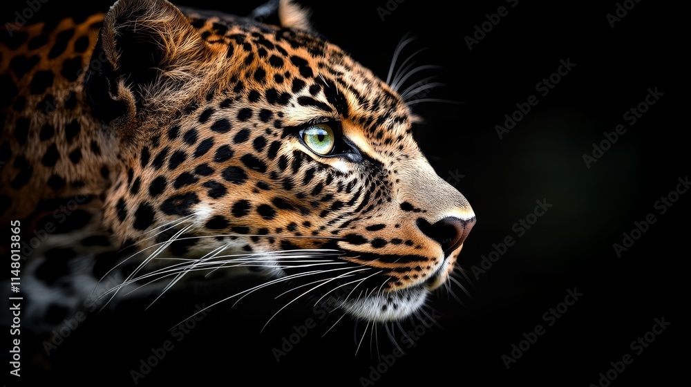 Obraz premium A close up of a leopard's face with a black background