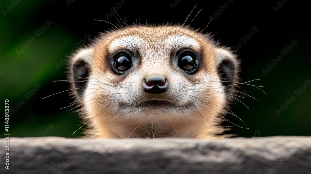 Fototapeta premium A close up of a small meerkat looking over a wall